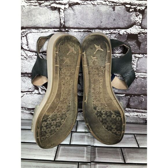 Pikolinos Beige Leather Floral Cut Blue Ankle Strap Wedge Sandals Women 39EU/8.5 - Picture 11 of 16